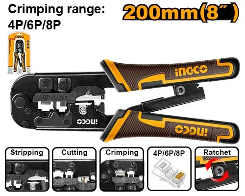 INGCO HMPCN2468R Modular Plug Crimper 8 Inch