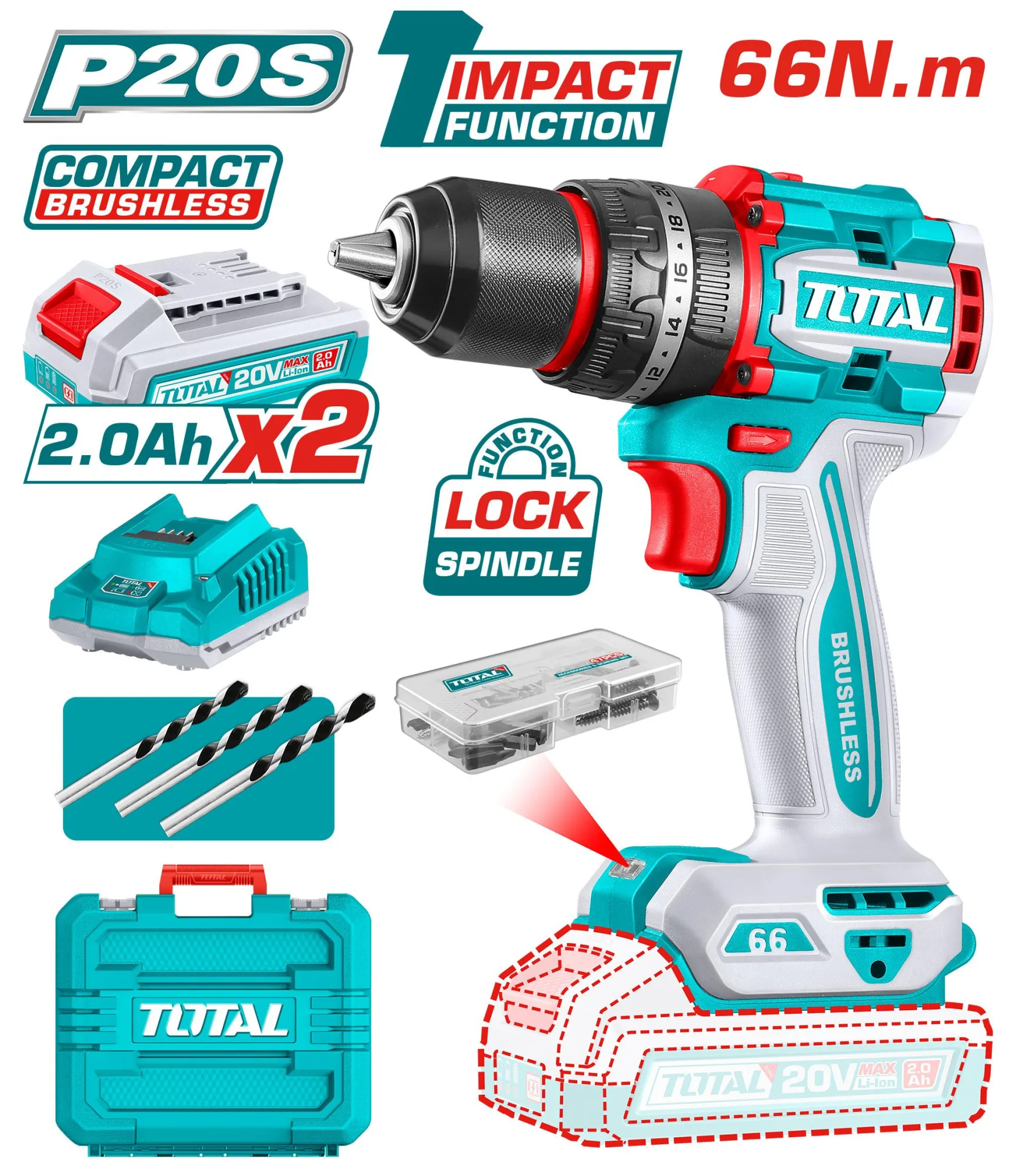 TIDLI201668 20V Brushless Cordless Impact Drill