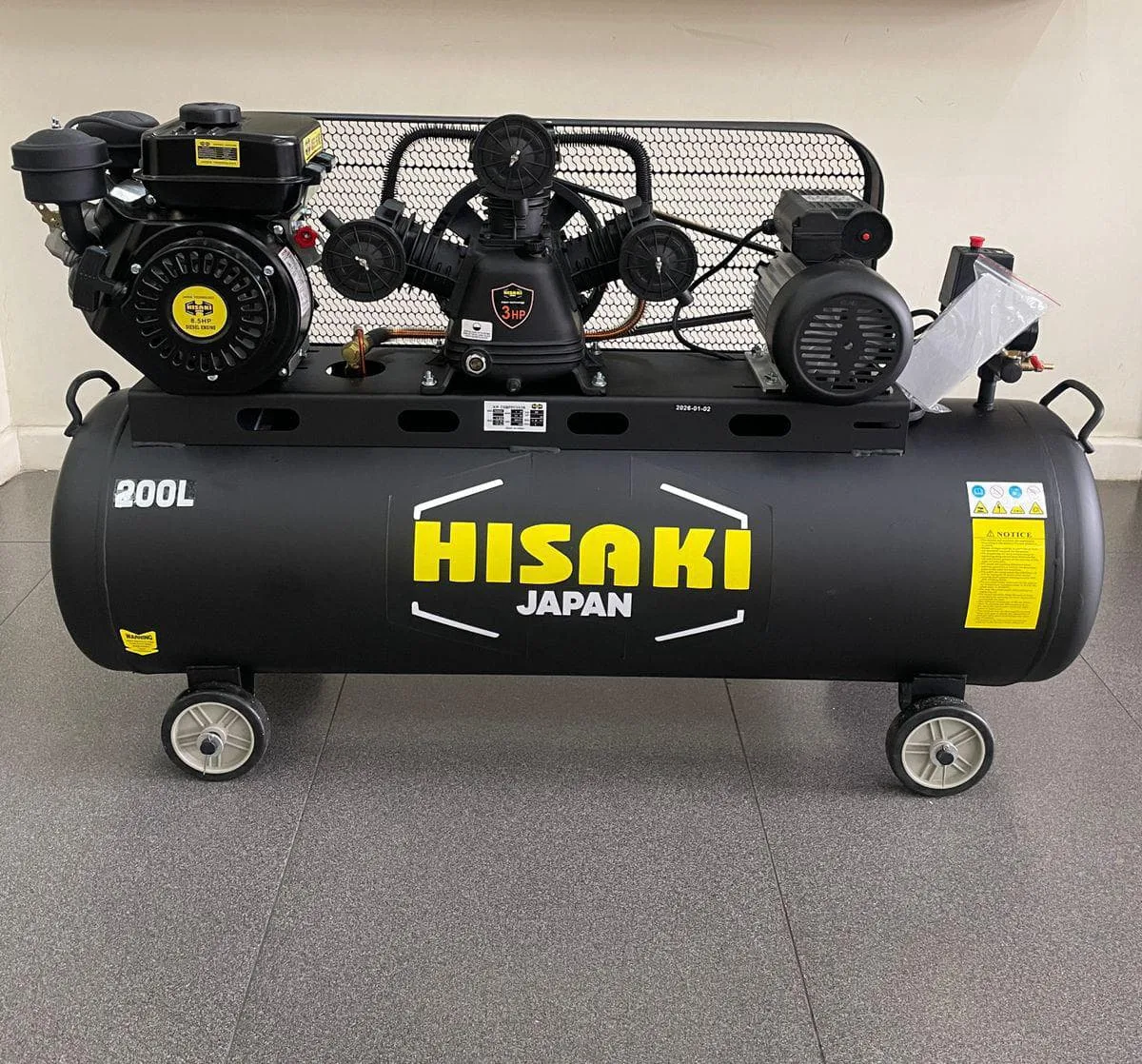 HISAKI 200L 3HP 2-in-1 Diesel & Electric Air Compressor  HK82002IN1