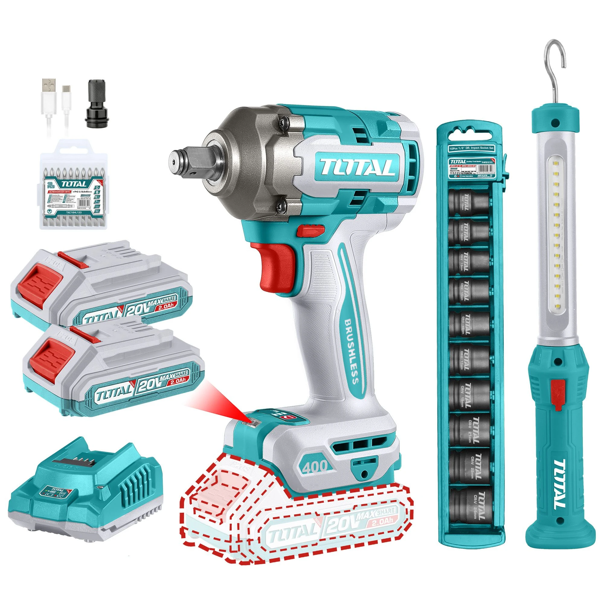 TOTAL TOSLI23056 Cordless 2 Pcs Combo Kit (20V)