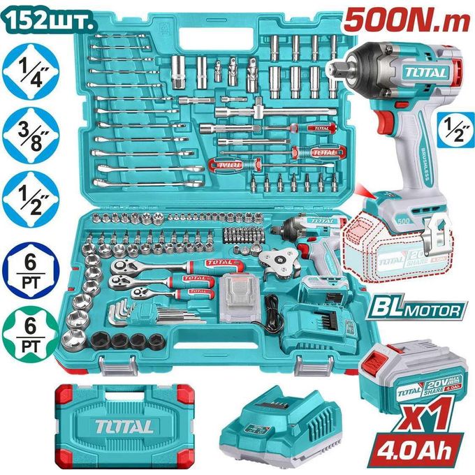 TOTAL THKTHP31522 152 Pcs Cordless Impact Wrench Tools Set
